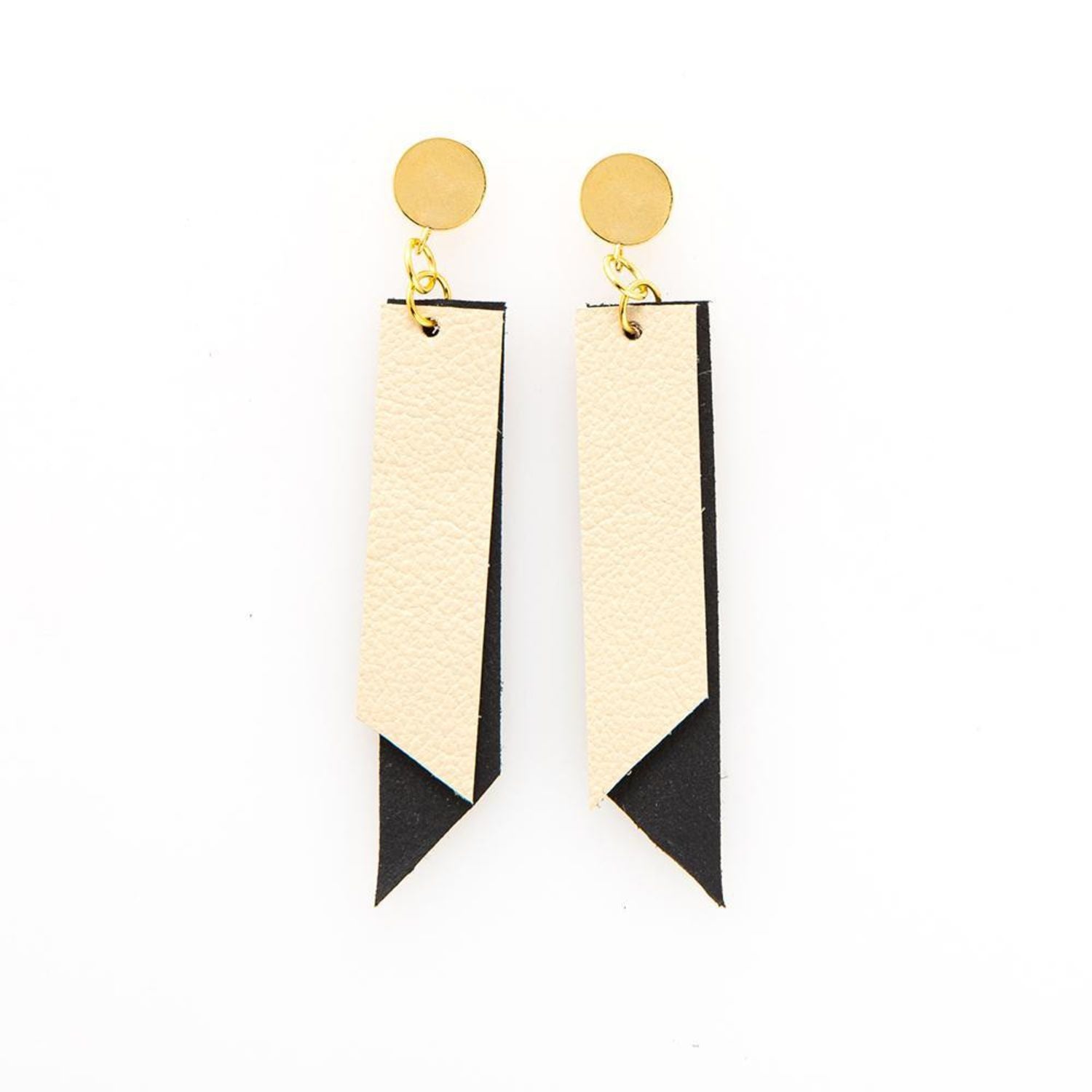 Ivory and Black Leather Earrings
